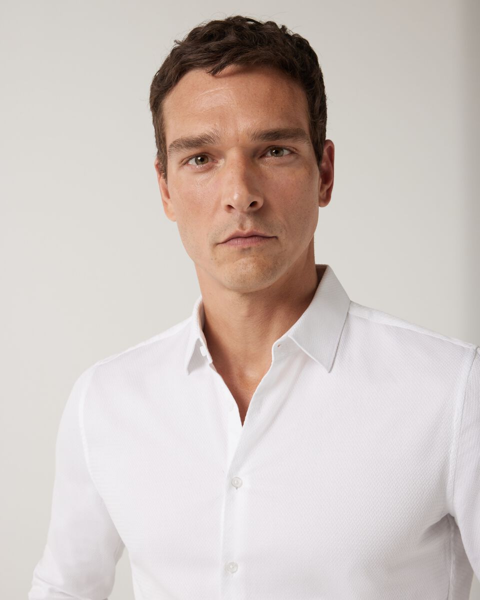 Slim Fit Long Sleeve Textured Dress Shirt, White, hi-res